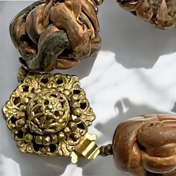 Vintage Miriam Haskell Organic Clay + Shell Walnut Nut Bead Necklace - Picture 6 of 6